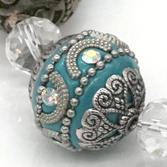 Bracelet Tibetan Style Beads Turquoise Crystals Antiqued Metal Beads - Picture 2 of 4